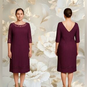 Chic Purple Sheath Dress with 3/4 Sleeves and Scoop Neck